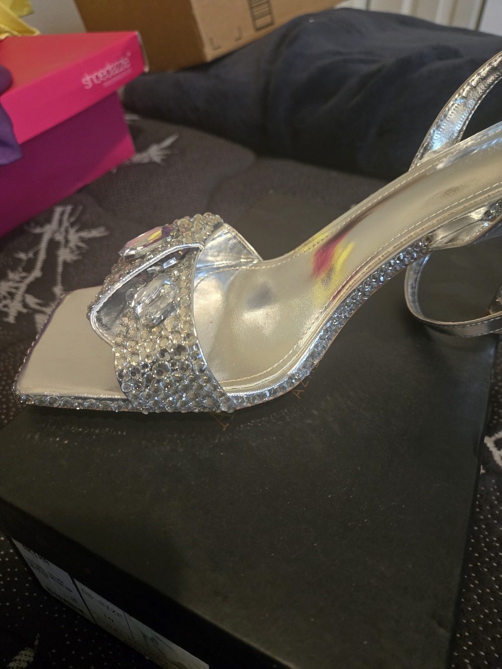 Azalea Wang Silver Crystal Strappy High Heel Sandals - Picture 3 of 5
